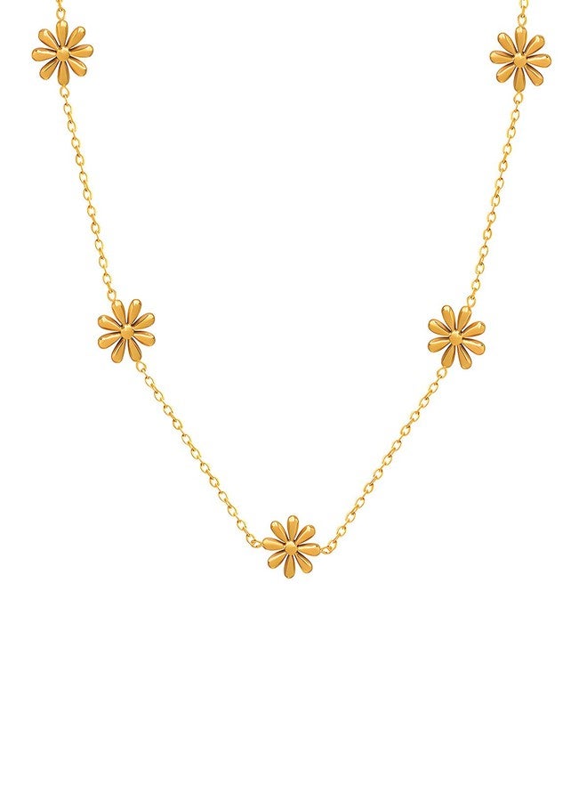Karmiir 18K Gold Plated Daisy Flower Station Necklace for Women - Delicate Titanium Steel Non-tarnish Choker Necklace 16" with Adjustable Chain, Perfect Layering Jewelry - Image 1